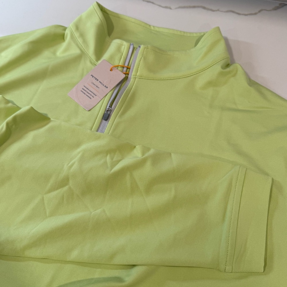 Peter Millar Sport Perth Melange Stretch Quarter 1/4 Zip Pullover‎ Lime XXL NWT